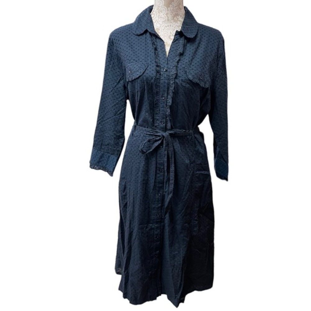 Vintage OLEG CASSINI Swiss Dot Navy Blue Dress Large